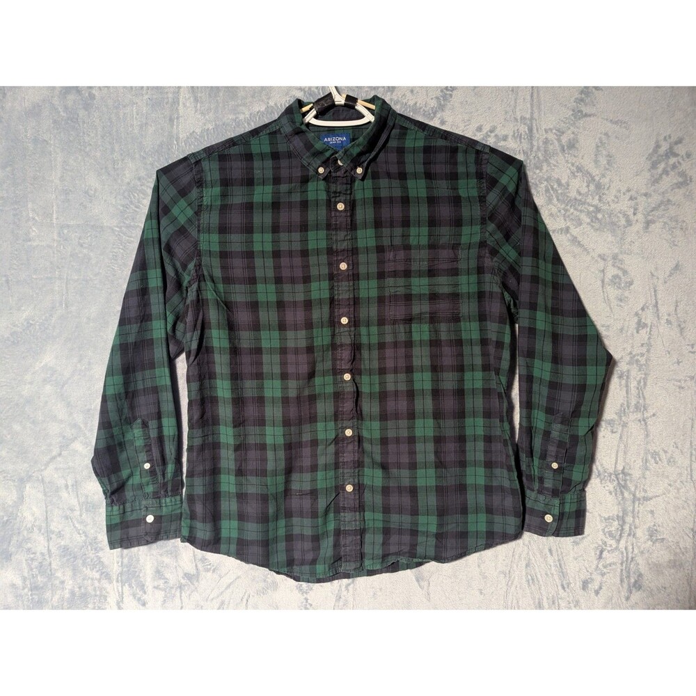 Arizona Men's XL Green Plaid Button Down Shirt Flex Woven